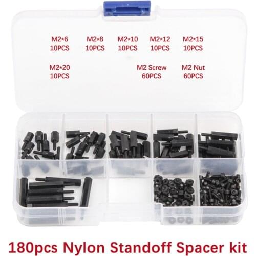 180pcs/lot Nylon Standoff Kit M2 M2.5 Male to Female Length 6-20m Black Nylon Standoff Spacer Kit