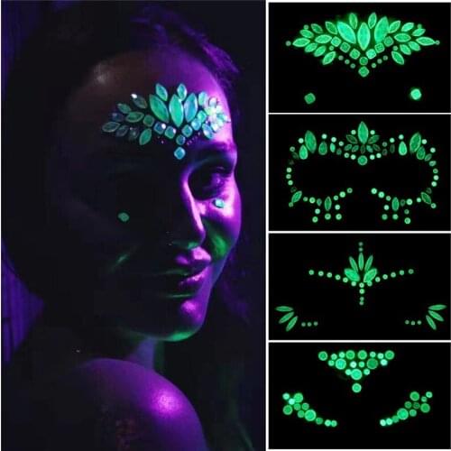 New EDM Face Sticker Diamond Halloween Ghost Face Sticker Luminous Crystal Diamond Eyebrow Sticker Diamond Luminous Face Sticke