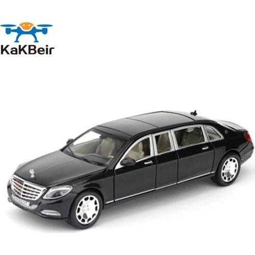 New Diecast 1:24 Maybach S600 Lengthen Zinc Alloy Car Model High Simulation Sound And Light Pull Back Kids Toy Christmas Gift