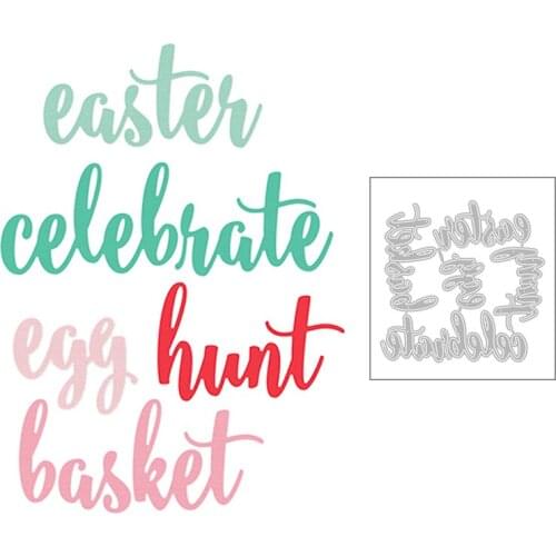 2020 New Egg Hunt Basket Celebrate Easter English Words Metal Cutting Dies For Greeting Card Paper Scrapbooking Making No Stamps
