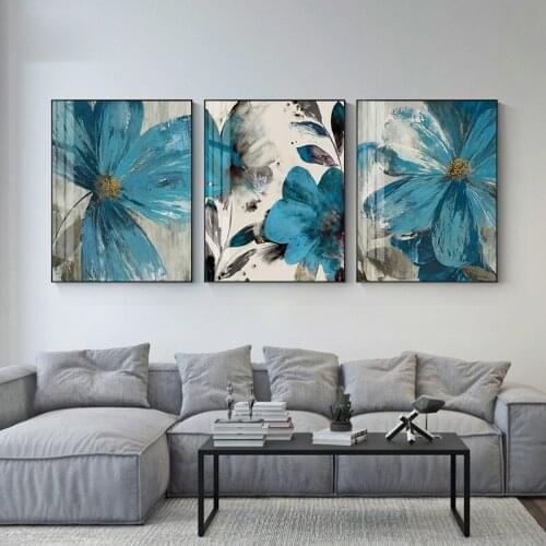 American Simple Abstract Flower Blue Watercolor Poster Home Decoration Living Room Balcony Wall Frameless Canvas Painting