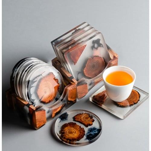 Chinese Style Resin Tea Coaster Kung Fu Tea Pine Wood Heat Insulation Pad Household Non-slip Saucer Tea Mat Tea Accessories