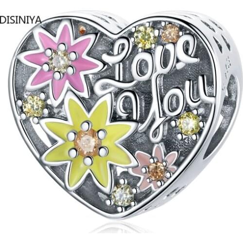 925 Sterling Silver Flower Charm Blossom Heart Love Pendant Fit Original Bracelet Necklace DIY Jewelry Mother Gift SCC1794