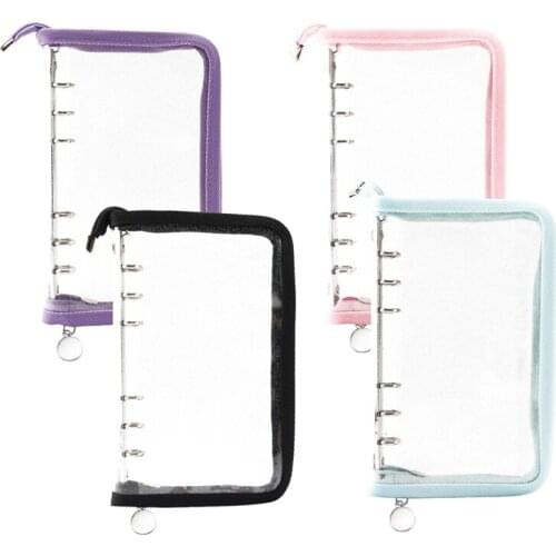 PPYY-4 Pieces Binder Pockets A6 Size 6 Rings Binder Cover PVC Zipper Binder for 6 Ring Refillable Binder Notebook Planner