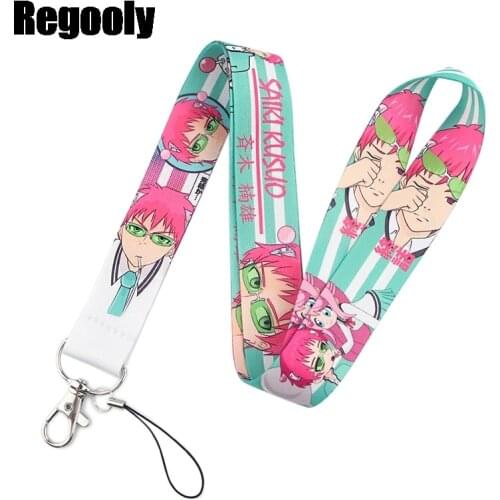 Saiki Kusuo Pink Keychain Lanyards Id Badge Holder ID Card Pass Gym Mobile Phone Badge Holder Key Strap webbings ribbons