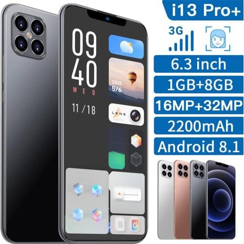 Smartphone i13 Pro+1GB+8GB Android 8.1 Smartphone Quad-Core 6.3 Inch 16MP+32MP Facial Recognition Dual Card Dual Smartphone
