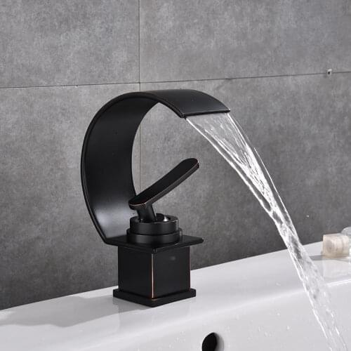 Basin Faucets Modern Black Bronze Bathroom Faucet Waterfall faucets Single Hole Cold and Hot Water Tap Basin Faucet Mixer Taps
