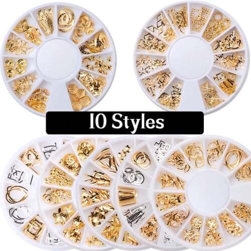 1Box Alloy Nail Rhinestone Small Geometric 3D Nail Stickers Tips For DIY Nail Art Decoration In Wheel Nail Art Accessories