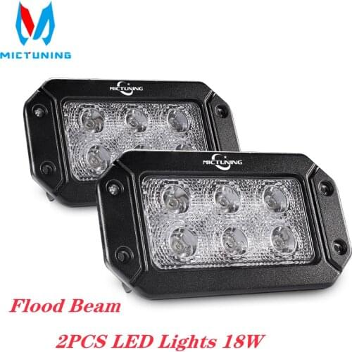 MICTUNING LED Lights 2PCS 18W Flood Spot LED Work Light Bars Driving Fog Light Flush Mount Pods for SUV Boat Truck J-eep ATV UTV
