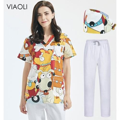 V-Neck Pet grooming institutions Scrubs tops High Quality Spa Uniforms Scrubs women work-wear Unisex Beauty Salon work clothing