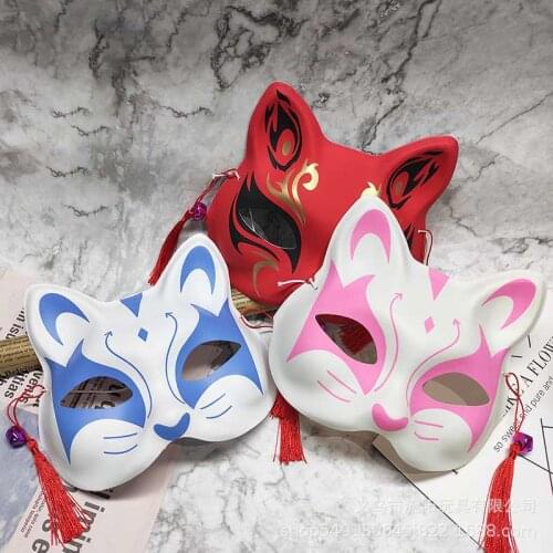 Vibrato with the same painted Japanese style wind fox half face antique cat face mask masquerade cos anime