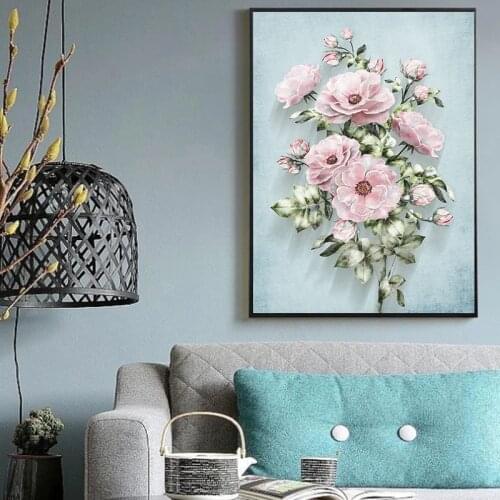 Vintage Hand Painted Roses Flowers Canvas Painting Green Plant Poster Print Nordic Wall Art Picture for Living Room Decoration