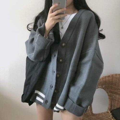 Women Casual Cardigan Coats New 2021 Autumn Korean Style V-neck Single Breasted Loose Comfortable Female Knitted Sweaters T023