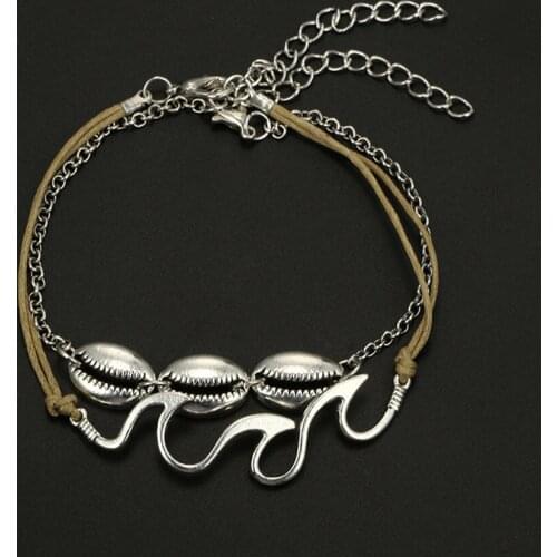 2019 Vintage Fashion Beach Wave Spray Alloy Shell Anklet Foot Gift For Women Beautiful Jewelry 2P