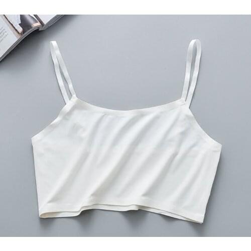 Y166 Women Girls Summer Ice Silk Crop Top Spaghetti Strap Seamless Bralette Solid Color Wire Free No Padded Basic Stretch Vest
