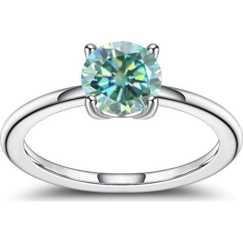 GEMS BALLET 0.5ct Green Moissanite Round Cut EF VVS1 Moissanite 925 Silver Ring Diamond Test Passed Fashion Claw Setting Women