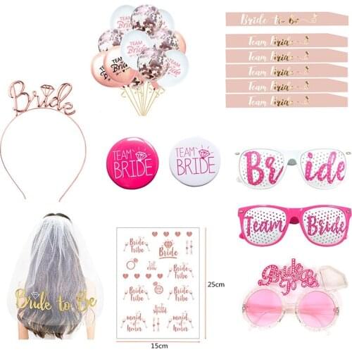 Bride Badges Team Bride Satin Sash Rose Gold Hen Party Tattoos Stickers balloons Bachelorette Party Supplies Wedding Decoration