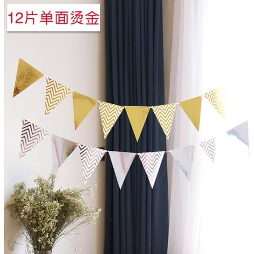 Gold Sliver Flag Banner Garland DIY Glitter Bunting Paper Birthday Banner for Home Event Party Wedding Decoration Party Supplies