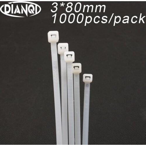 1000pcs 3*80 3mmx80mm 2.5mm Self locking Nylon Cable Ties White color Plastic Zip Tie wire binding wrap straps UL Certified