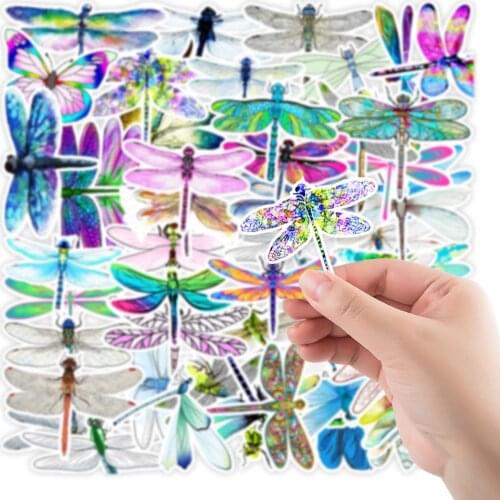 50pcs Insects Dragonfly Butterfly PVC Specimen Decorative Animal Cartoon Stickers DIY Book Album Stationery Guitar Decoration
