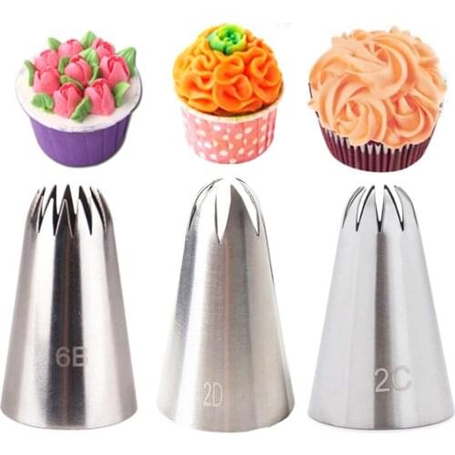 #6B #2C # 2D 1-3pcs Stainless Steel DIY Icing Piping Tips Cupcake Cake Cream Piping Nozzle Baking Parsty Cake Decorating Tools