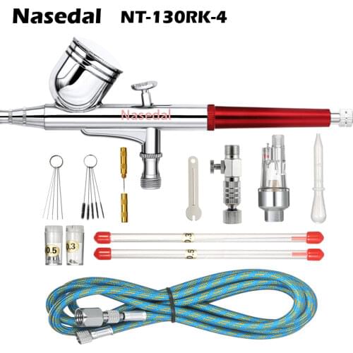Nasedal Dual-action Airbrush Paint Spray Gun Makeup Air Brush Paint Set Face Tattoo Art DIY Tool 0.3mm/0.5mm 7cc