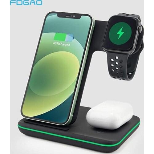 FDGAO 3 in 1 Qi Wireless Charger Dock Station For iPhone 12 11 XS XR X 8 iWatch SE 6 5 4 3 2 Airpods Pro 15W Fast Charging Stand