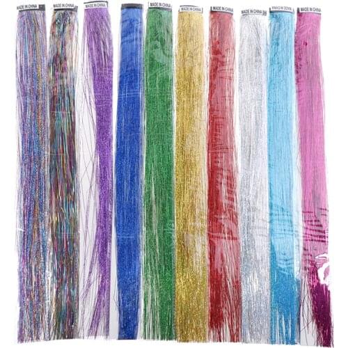 50*3.3cm Hair Tinsel Sparkle Glitter Extensions Highlights False hair Strands Party Accessories For Girls Party 10 Colors