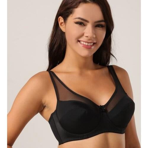 Plus Size Push Up Bras for Women Summer Thin Cup D E F Sexy Sheer Patchwork Underwire Bras Everyday Soft Lace Bralette Underwear