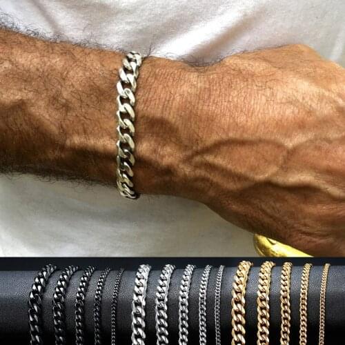 Yobest New Punk Vintage Curb Chain Bracelet Fashion Black Gold Silver Color Stainless Steel Bangles Bracelet for Men Woman