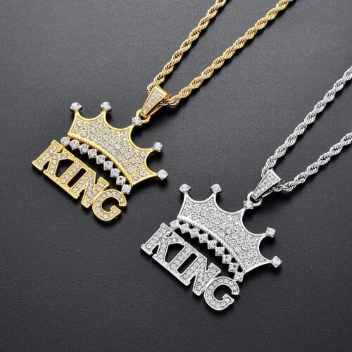 Crown KING Pendant Necklace Men Punk Necklace Women Gold Stainless Steel Letter Charms Twist Chain Couple Hip Hop Jewelry Gifts