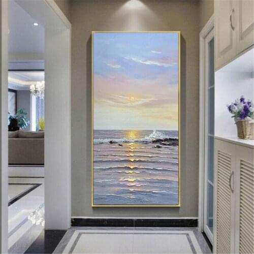Pure Hand Painted Oil Painting No Frame Sea Sunset Scenery Canvas Canvas Wall Decorative Art For Modern Home Showpieces