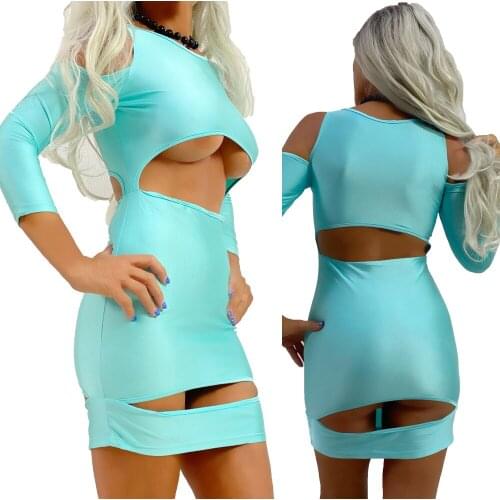 WONDER BEAUTY Long Sleeve Midi Dresses Women Skinny Hollow Out Solid Color Dress