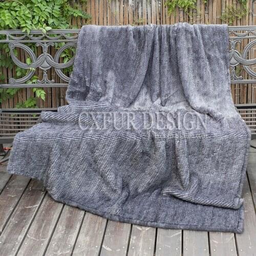 CX-D-80E Dyed Grey Fashion Knit Mink Fur Throw Blanket ~ DROP SHIPPING