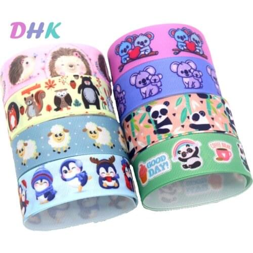 DHK 50yards Animals Panda Sloth Hedgehog Sheep Printed Grosgrain Ribbon Accessory Hairbow Headwear Decoration DIY OEM S1526