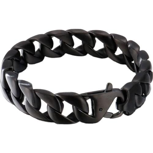 Jewels Store 15mm Black Cuban Link Gothic Style Mens Bracelet Chain Stainless Steel Jewelry For Man JS29217-D
