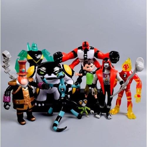 9pcs/set Ben PVC Action Figure 10 Ben Tennyson Four Arms Grey Matter Kineceleran Diamondhead Heatblast Kids Toys Gifts