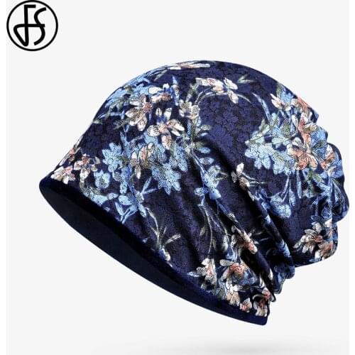 FS 2020 Autumn Winter Lace Flower Hip Hop Beanie Dual Purpose Scarf Hat Skullies Beanies For Women Men Warm Velvet Bonnets