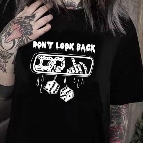 Don't Look Back Gothic T Shirt Dark Women Skeleton Devil Horror Clothing Casual Oversize Short Sleeve Top Grunge style Tshirt
