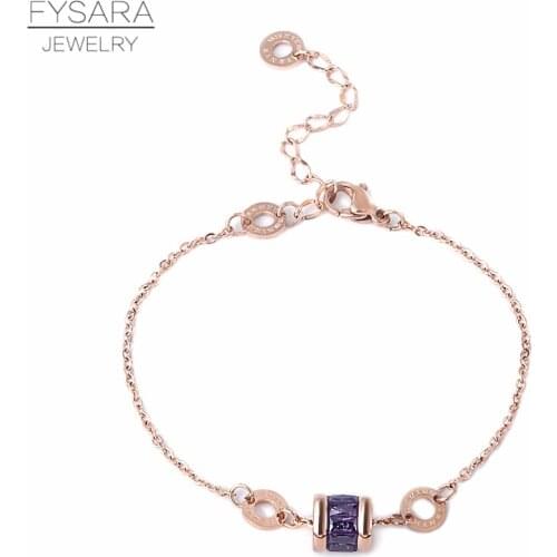 FYSARA Roman Numeral Round Zirconia Crystals Charm Bracelets For Female Trendy Chain & Link Bracelets Wedding Bridal Jewelry