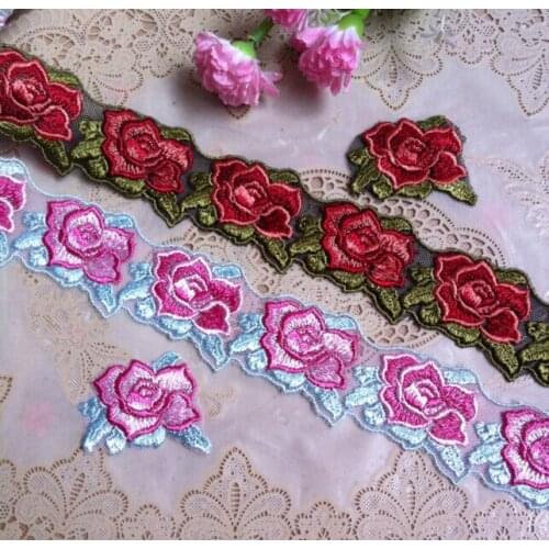 Hot Sale 2 Meters 4.5CM Width DIY Collar Lace Trim for Sewing Supplies Crafts Red Pink Embroidery Venise Flower Lace Fabric