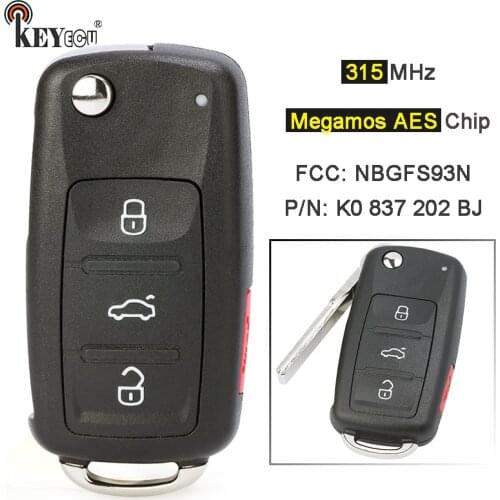 KEYECU 315MHz Megamos AES ID88 FCC: NBGFS93N 5K0 837 202 BJ Smart Remote Key Fob for VW VolksWagen Jetta Passat Tiguan 2017 2018