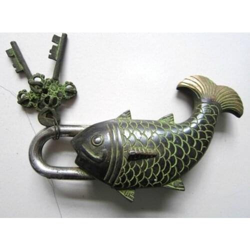 Chinese bronze door lock Golden fish shape auspicious better than every year old