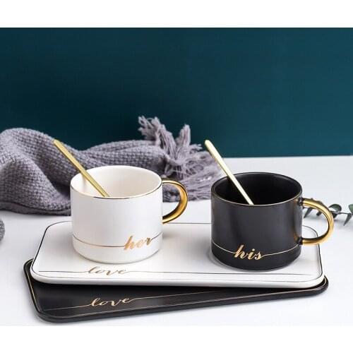 Nordic painted gold spoon coffee cup fashion simple cup saucer ceramic cup afternoon tea restaurant snack milk cup coffee mug