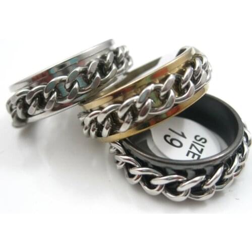 Wholesale 50pcs gold black silver color chains spinner stainless steel rings for men women