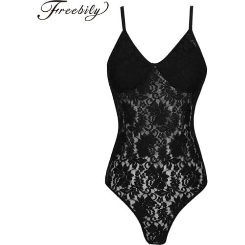 Sexy Womens One-piece Spaghetti Straps Open Upper Back Hollow Out Floral Lace Bodysuit Padded Push Up Tummy Control Leotrad