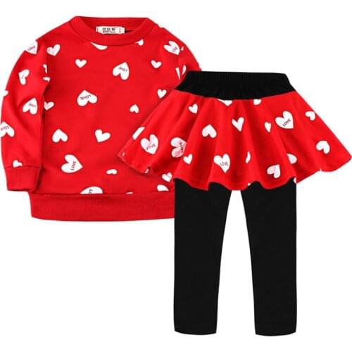 2020 new Baby Girl Clothing Set Heart-shaped Print Bow Cute 2PCS Set Children Cloth Suit Top Tshirt + Pants High quality 2-7Y