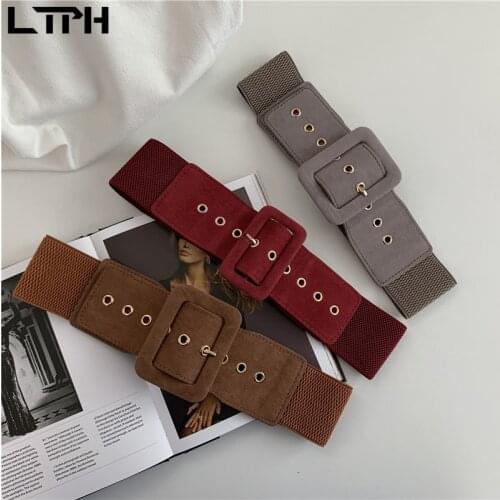 LTPH ins style solid color elastic wide belt 65cm-90cm vintage casual fashion all-match belts for women 2021 hot sale new