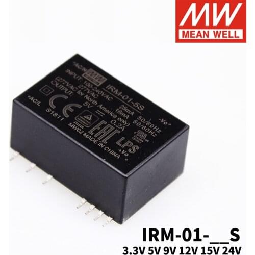 MEAN WELL IRM-01-S SMD type AC-DC 1W Single Output switching power supply 3.3V 5V 9V 12V 15V 24V for SMD mechanical equipment