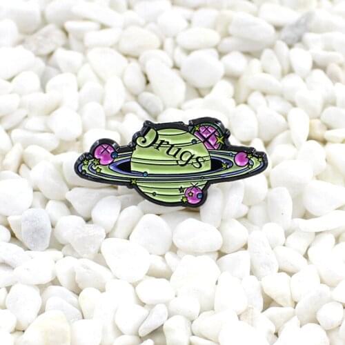 Cartoon Creative Earth Planet Star Universe Enamel Brooch Drugs Round Badge Denim Shirt Bag Pin Punk Jewelry Gift For Friends